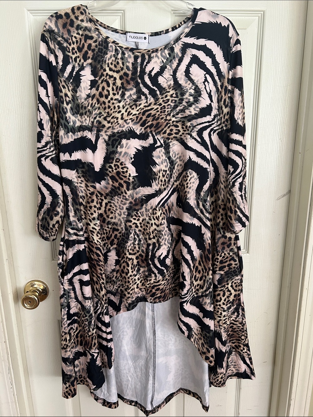 Cupio Mixed Animal Print High-Low Tunic in Tan, Black & Brown